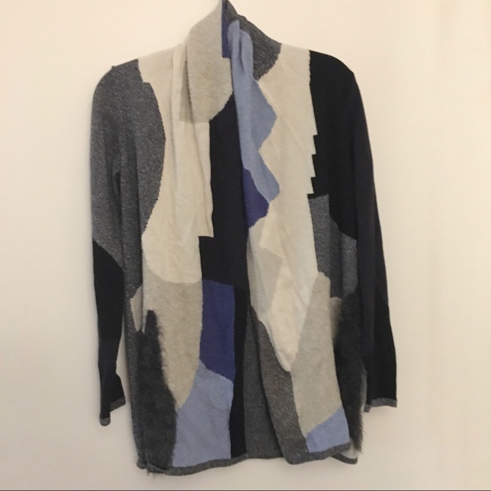 NIC+ZOE | blue colorblock patchwork cardigan